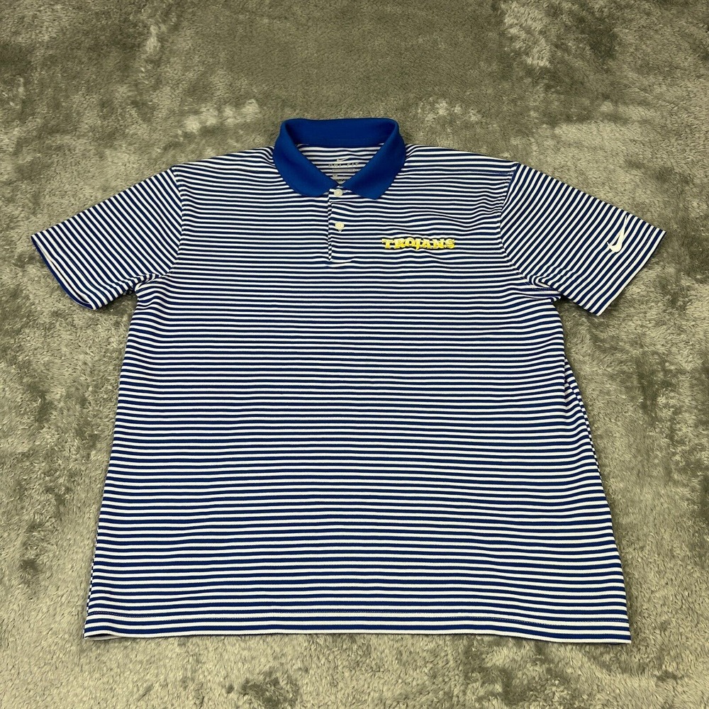 USC Trojans Polo Shirt Mens Medium Blue Striped Nike DriFit
